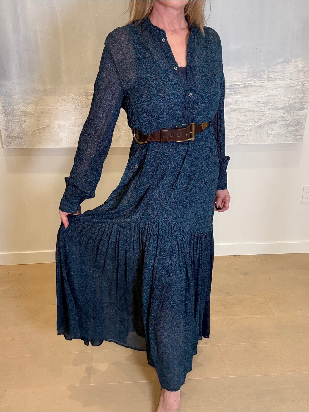 Isabel Marant Etoile Dark Navy Long Tiered Maxi Dress